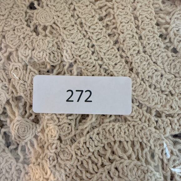 Womens Open Knit Crochet Paisley Sweater Large Cottagecore Oatmeal Boho - Picture 12 of 12